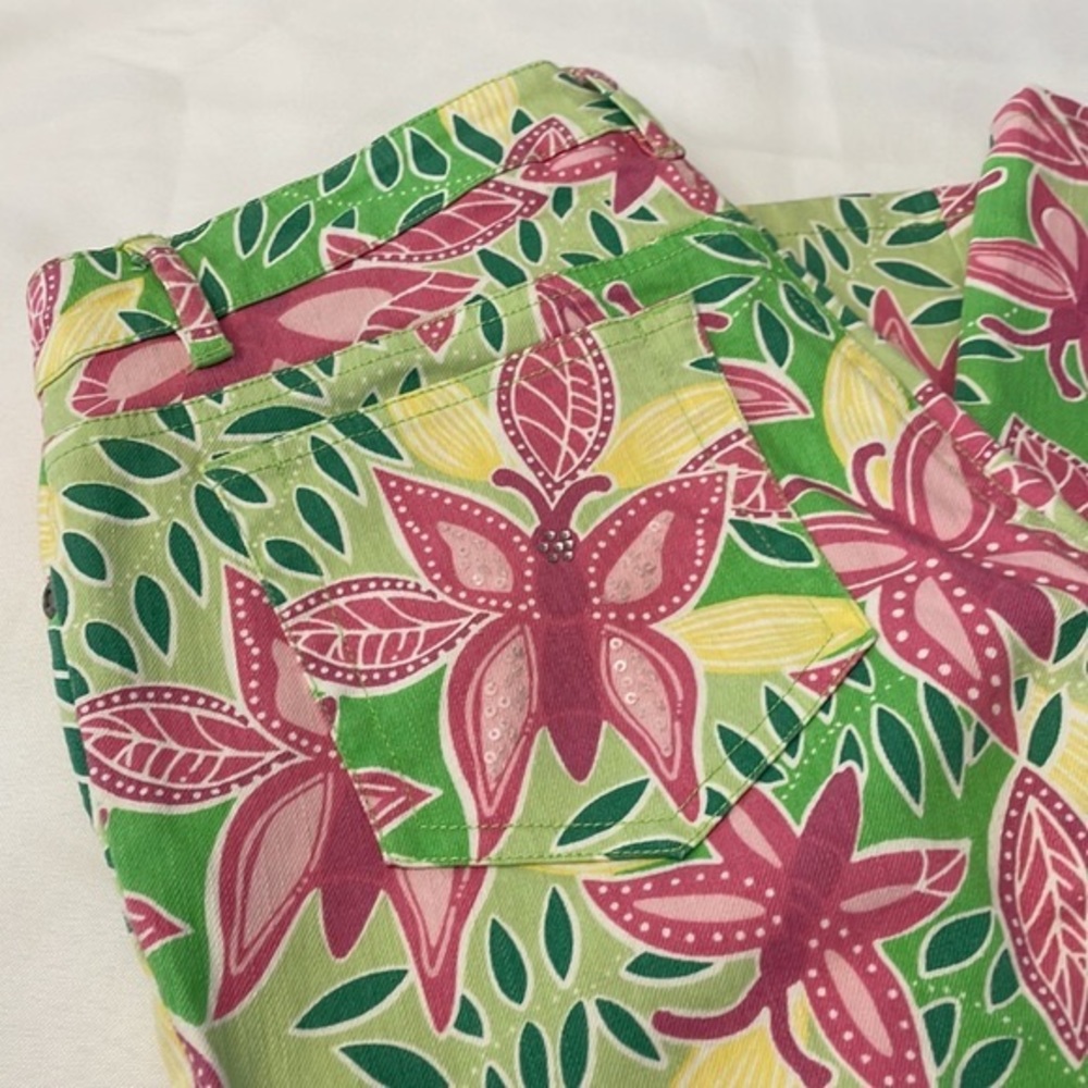 Lilly Pulitzer Summer Fling Butterfly Sequined Beaded Jeans Capri / Crop 4, EUC